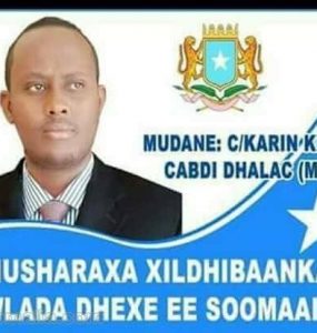 Male Member of Parliament Somalia, Galmudug, Xil. Abdikarim Khalif Abdi Dhalac